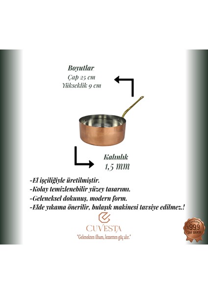 El Yapımı Modern Bakır Sote ve Sos Tavası 25X8CM fırsatları