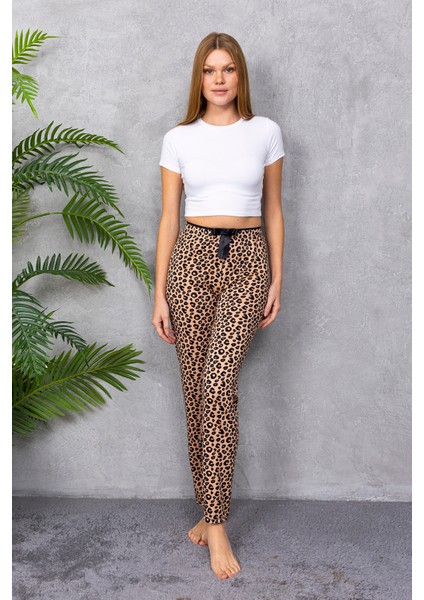 Kadın Beli Lastikli Desenli Pijama Alt Leopar - 4539 fiyatları