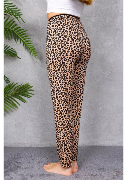 Kadın Beli Lastikli Desenli Pijama Alt Leopar - 4539 modelleri