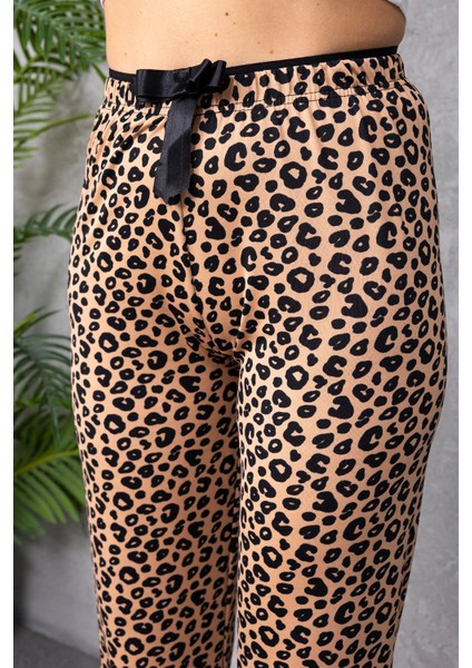 Kadın Beli Lastikli Desenli Pijama Alt Leopar - 4539 fırsatları