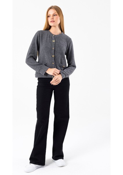 Kadın Bisiklet Yaka Düğmeli Yumuşak Dokulu Hırka Siyah - 2686 fiyatları
