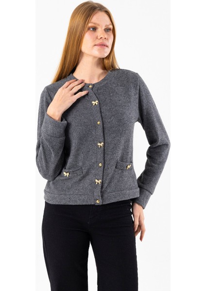 Kadın Bisiklet Yaka Düğmeli Yumuşak Dokulu Hırka Siyah - 2686 fırsatları