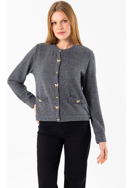 Kadın Bisiklet Yaka Düğmeli Yumuşak Dokulu Hırka Siyah - 2686 indirimleri