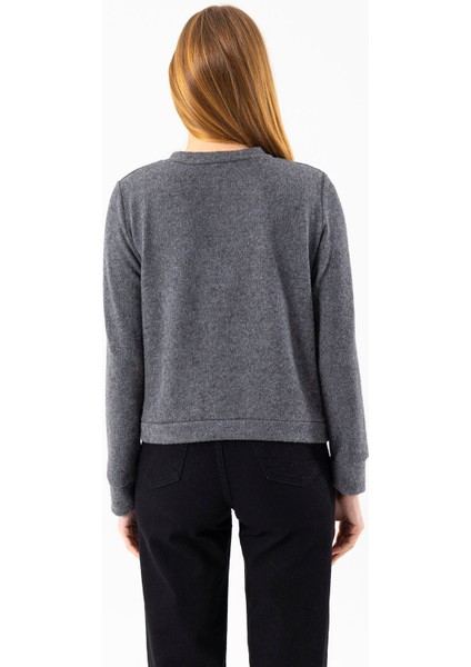 Kadın Bisiklet Yaka Düğmeli Yumuşak Dokulu Hırka Siyah - 2686