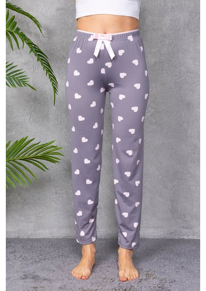 Kadın Beli Lastikli Kalp Desenli Pijama Altı Gri - 4537 fırsatları