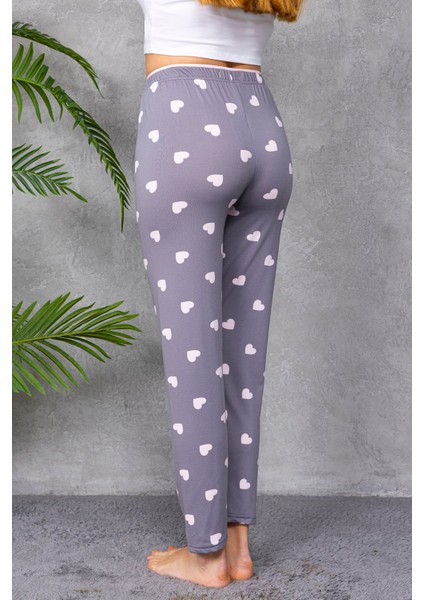 Kadın Beli Lastikli Kalp Desenli Pijama Altı Gri - 4537 indirimleri