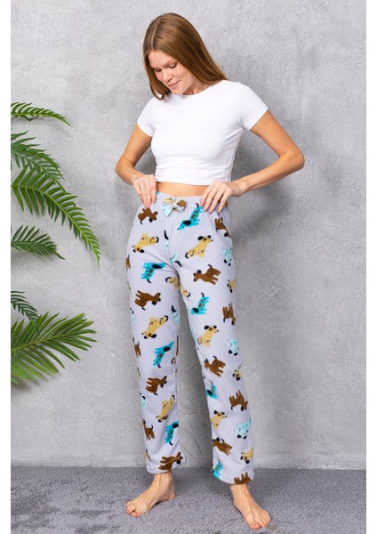 Kadın Beli Lastikli Köpek Desenli Polar Pijama Alt Gri - 2068 fiyatları
