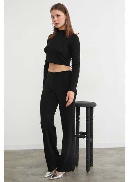 Beli Lastikli Taşlı ve Simli Palazzo Pantolon modelleri