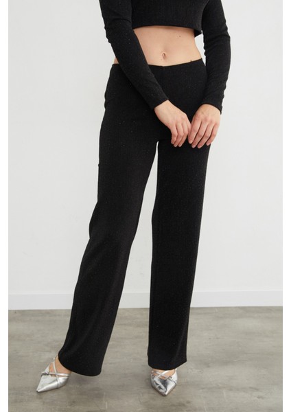 Beli Lastikli Taşlı ve Simli Palazzo Pantolon