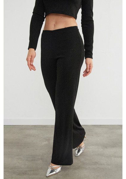 Beli Lastikli Taşlı ve Simli Palazzo Pantolon