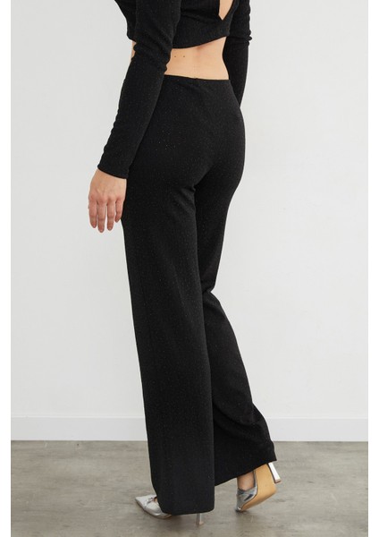 Beli Lastikli Taşlı ve Simli Palazzo Pantolon