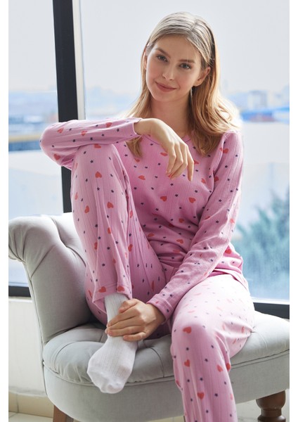 Büyük Beden Kalp ve Yıldız Desenli Pijama Takımı modelleri