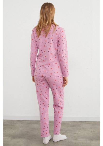 Büyük Beden Kalp ve Yıldız Desenli Pijama Takımı