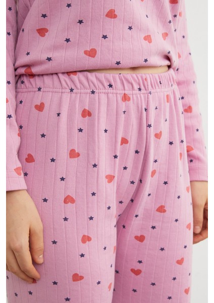 Büyük Beden Kalp ve Yıldız Desenli Pijama Takımı