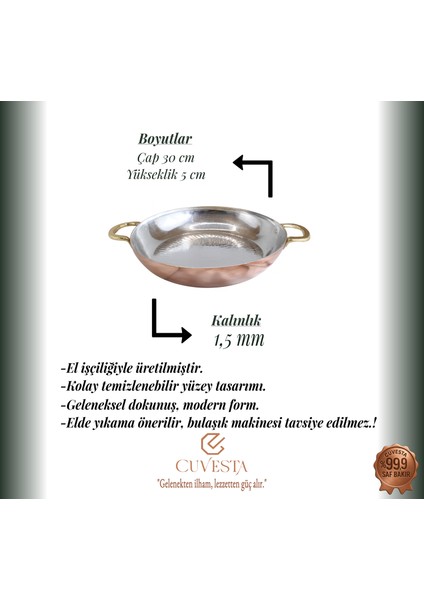 Modern Şef Tipi El Yapımı Bakır Yuvarlak Tava 30×5cm indirimleri