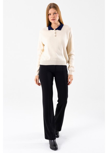 Kadın Polo Yaka Düğme Detaylı Triko Kazak Taş - 25K 2546 modelleri