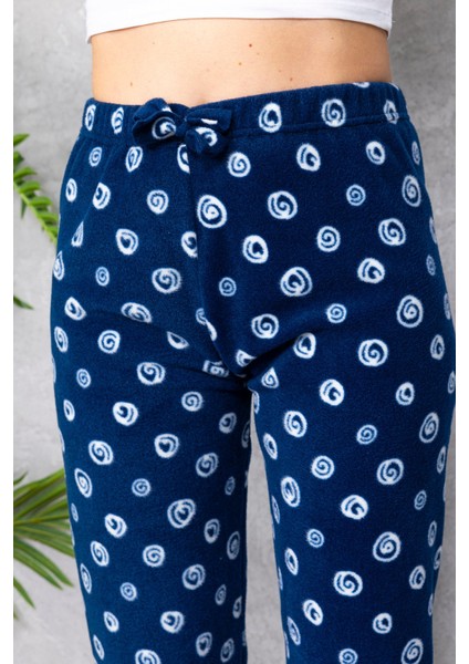 Kadın Beli Lastikli Desenli Polar Pijama Altı Lacivert - 2068 fiyatları