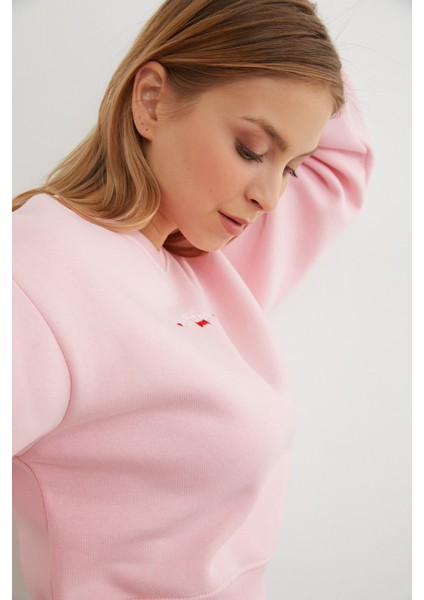 3 Iplik Ayıcık Nakışlı Crop Sweatshirt fırsatları