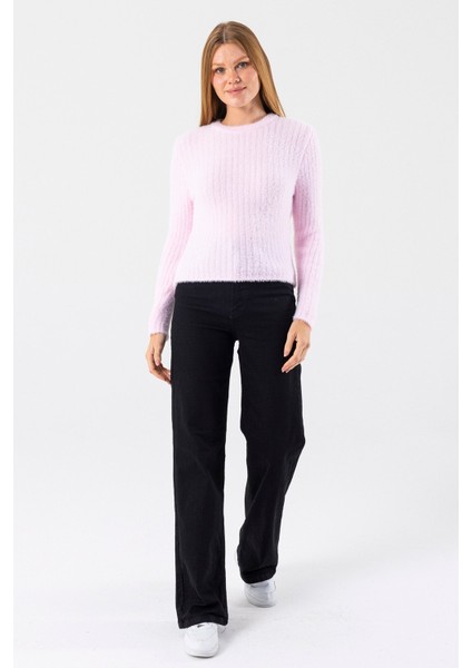 Kadın Bisiklet Yaka Fitilli Detaylı Triko Kazak Pembe - 25-567 fiyatları