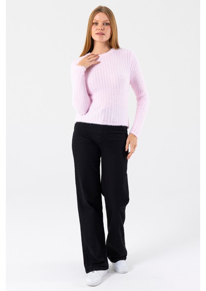 Kadın Bisiklet Yaka Fitilli Detaylı Triko Kazak Pembe - 25-567 modelleri