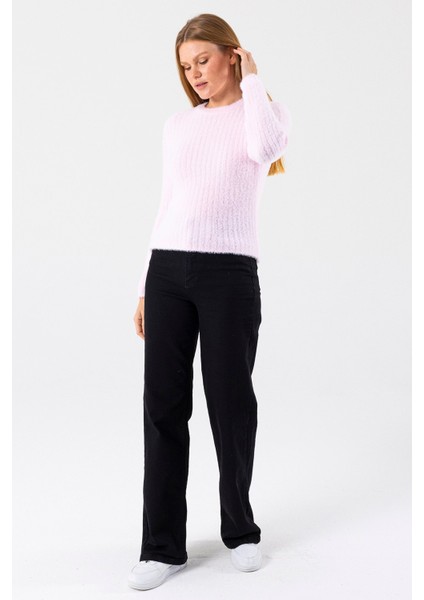 Kadın Bisiklet Yaka Fitilli Detaylı Triko Kazak Pembe - 25-567 fırsatları