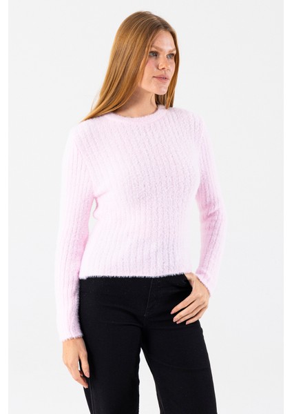 Kadın Bisiklet Yaka Fitilli Detaylı Triko Kazak Pembe - 25-567 indirimleri