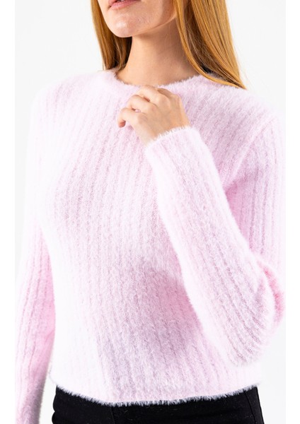 Kadın Bisiklet Yaka Fitilli Detaylı Triko Kazak Pembe - 25-567