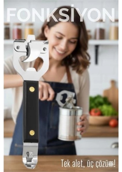 3’ü 1 Arada Konserve Açacağı – Şişe Açacağı ve Kapak Kaldıracı Paslanmaz Çelik