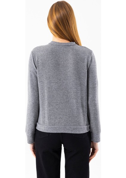 Kadın Bisiklet Yaka Düğmeli Yumuşak Dokulu Hırka Gri - 2686