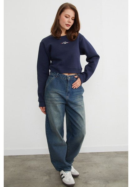 3 Iplik Ayıcık Nakışlı Crop Sweatshirt fiyatları