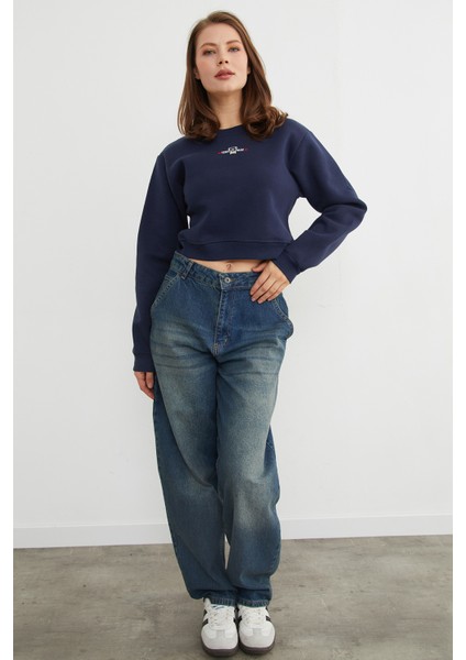 3 Iplik Ayıcık Nakışlı Crop Sweatshirt fırsatları