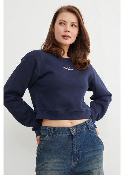 3 Iplik Ayıcık Nakışlı Crop Sweatshirt indirimleri