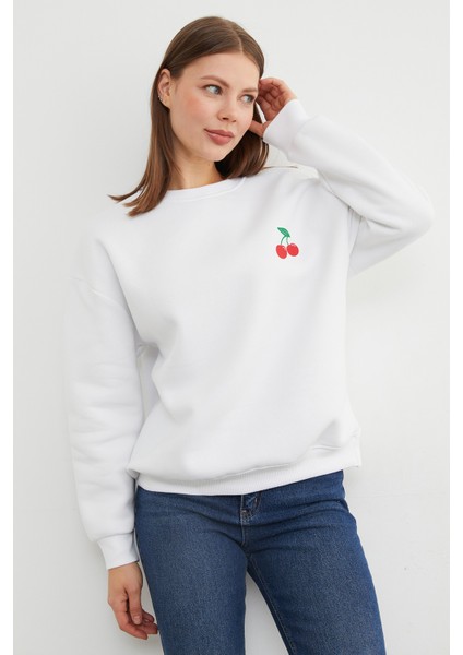 3 Iplik Kiraz Baskılı Oversize Sweatshirt indirimleri