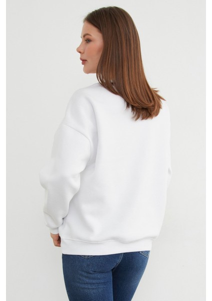 3 Iplik Kiraz Baskılı Oversize Sweatshirt