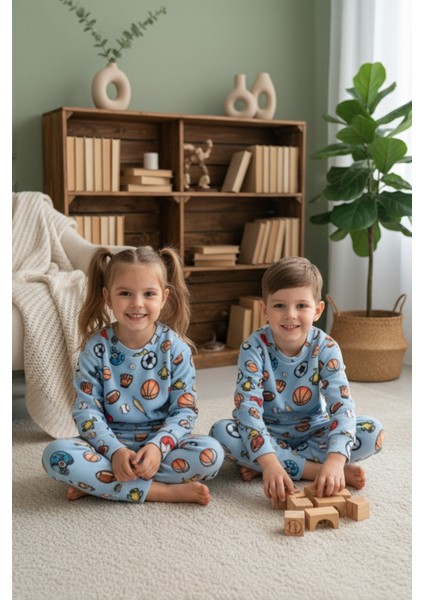 Top Desenli Bisiklet Yaka Polar Unisex Çocuk Pijama Takımı fiyatları