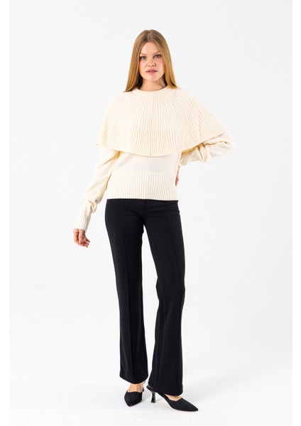 Kadın Bisiklet Yaka Pelerin Detaylı Triko Kazak Krem - 2271 fiyatları
