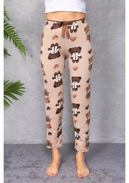 Kadın Beli Lastikli Ayıcık Desenli Pijama Alt Kahverengi - 4535 fiyatları