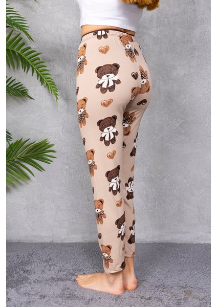 Kadın Beli Lastikli Ayıcık Desenli Pijama Alt Kahverengi - 4535 modelleri