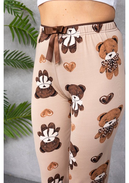 Kadın Beli Lastikli Ayıcık Desenli Pijama Alt Kahverengi - 4535 fırsatları