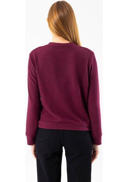 Kadın Bisiklet Yaka Düğmeli Yumuşak Dokulu Hırka Bordo - 2686