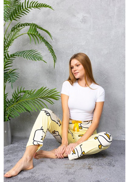 Kadın Beli Lastikli Civciv Desenli Pijama Alt Sarı - 4544 fırsatları