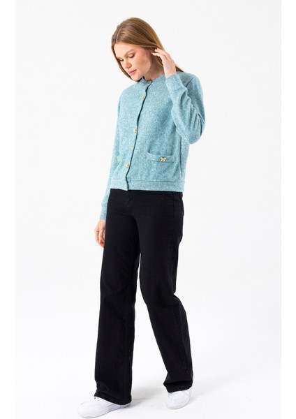 Kadın Bisiklet Yaka Düğmeli Yumuşak Dokulu Hırka Yeşil - 2686