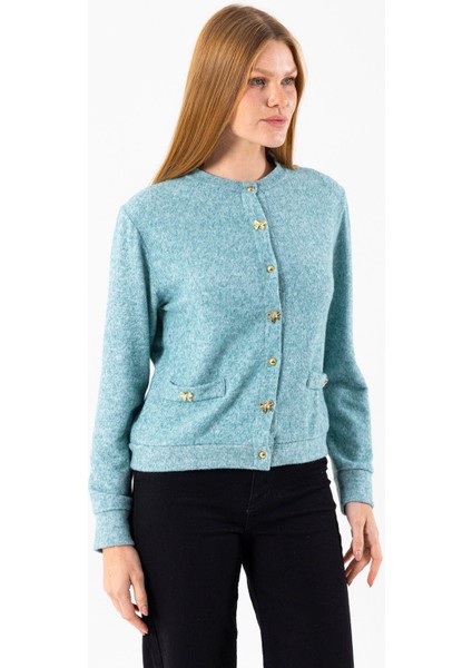 Kadın Bisiklet Yaka Düğmeli Yumuşak Dokulu Hırka Yeşil - 2686 modelleri