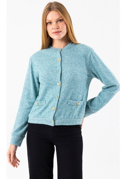 Kadın Bisiklet Yaka Düğmeli Yumuşak Dokulu Hırka Yeşil - 2686 fırsatları