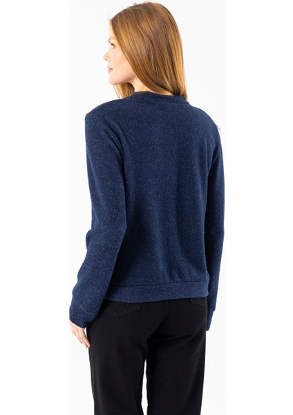 Kadın Bisiklet Yaka Düğmeli Yumuşak Dokulu Hırka Lacivert - 2686