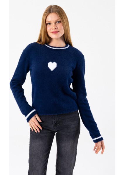 Kadın Bisiklet Yaka Kalp Detaylı Triko Kazak Lacivert - 2358 modelleri