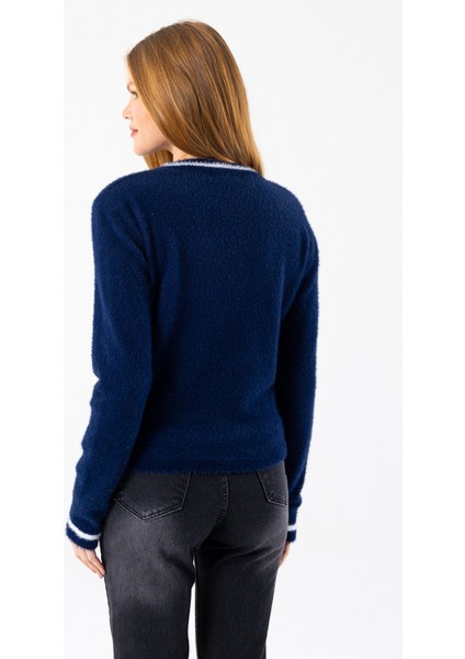 Kadın Bisiklet Yaka Kalp Detaylı Triko Kazak Lacivert - 2358