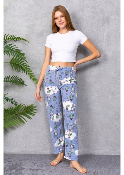 Kadın Beli Lastikli Tavşan Desenli Polar Pijama Alt Mavi - 2068 fiyatları