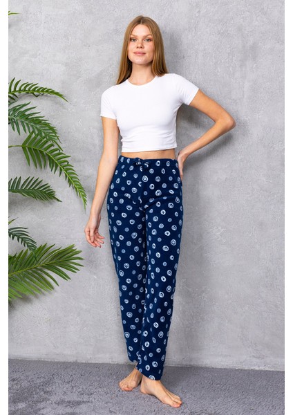 Kadın Beli Lastikli Desenli Polar Pijama Altı Lacivert - 2068 indirimleri