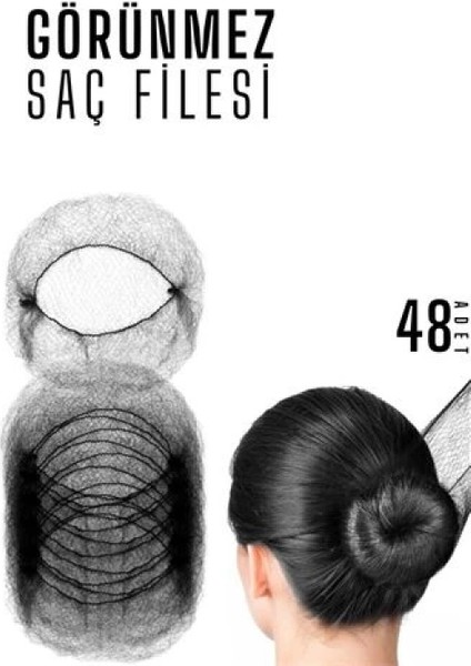 Saç Topuz Filesi Topuz Sabitleyici File Eastik Topuz Ağı Hostes Saç Filesi Siyah 48Lİ